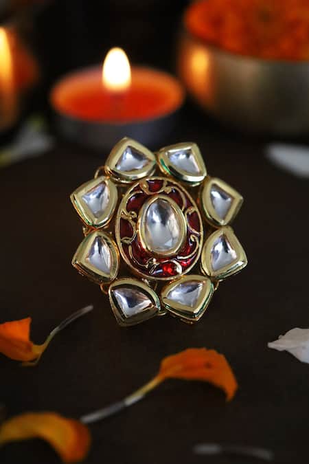 Buy Paisley Pop Gold Plated Kundan Floral Adjustable Ring Online at Aza Fashions Buy_Paisley Pop_Gold Plated Kundan Floral Adjustable Ring _Online_at_Aza_Fashions