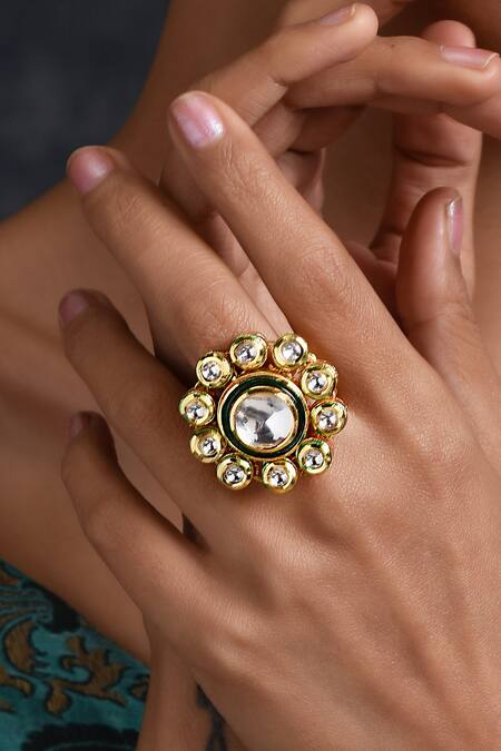 Paisley Pop Gold Plated Kundan Floral Adjustable Ring Online at Aza Fashions Paisley Pop_Gold Plated Kundan Floral Adjustable Ring _Online_at_Aza_Fashions