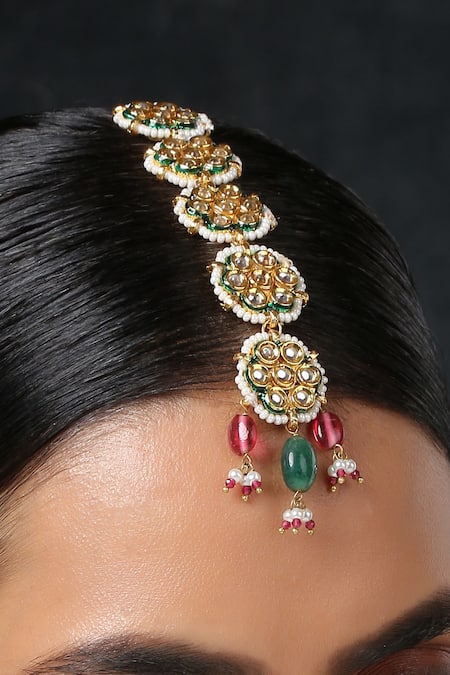 Paisley Pop Gold Plated Kundan Floral Maangtikka Online at Aza Fashions Paisley Pop_Gold Plated Kundan Floral Maangtikka _Online_at_Aza_Fashions