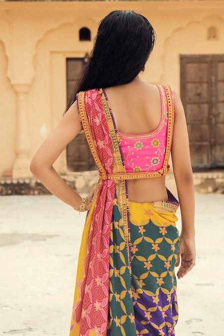 Shop Swati Vijaivargie Pink Silk Round Blouse at Aza Fashions Shop_Swati Vijaivargie_Pink Silk Round Blouse _at_Aza_Fashions