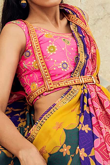 Swati Vijaivargie Pink Silk Round Blouse at Aza Fashions Swati Vijaivargie_Pink Silk Round Blouse _at_Aza_Fashions