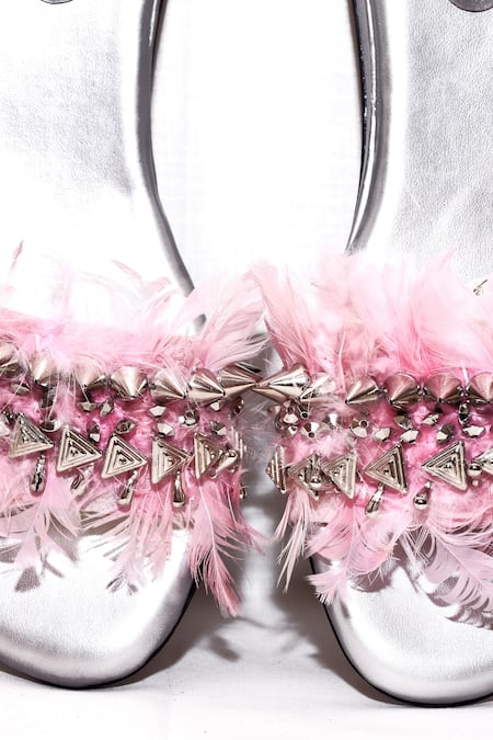 Foot Fuel_Pink Feathers, Studs Embellished Heels _Online_at_Aza_Fashions