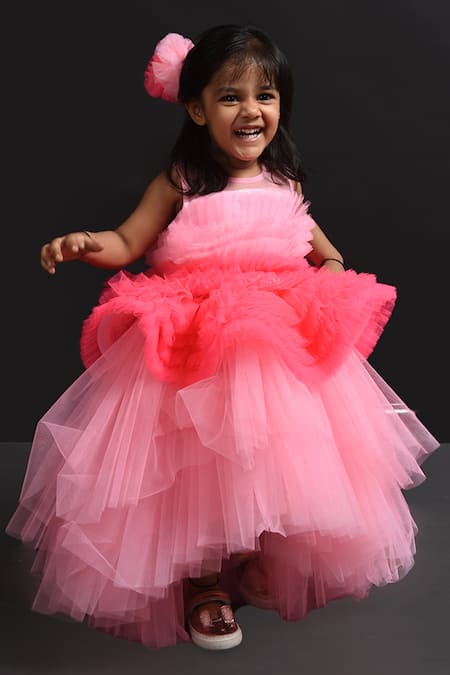 Lil Angels Pink Dupion Ruffle Dress 