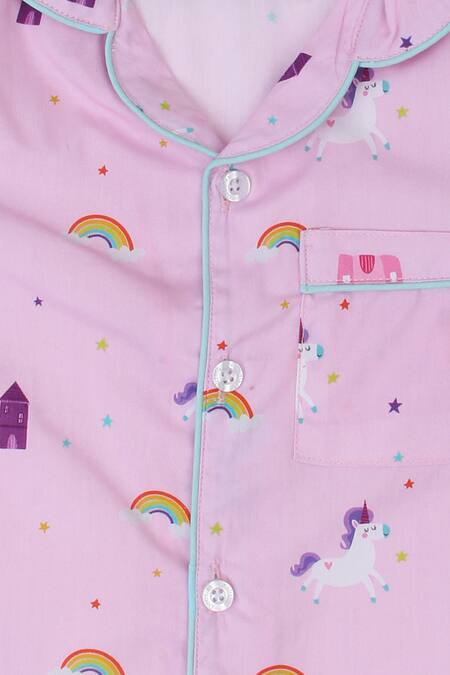 Knitting Doodles_Pink 100% Cotton Print Abstract Unicorn Night Suit_at_Aza_Fashions