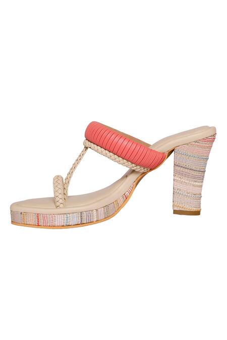 Shop_Veruschka By Payal Kothari_Pink Phinni Kolhapuri Block Heels _Online_at_Aza_Fashions