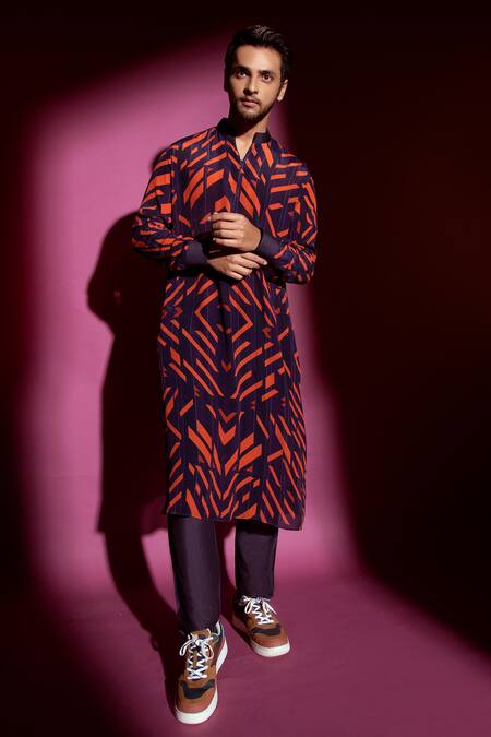 Nirmooha_Purple Crepe Printed Kurta Set _Online_at_Aza_Fashions