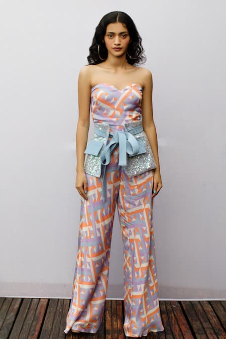 Buy_Nirmooha_Multi Color Modal Satin Sweetheart Neck Printed Jumpsuit _Online_at_Aza_Fashions