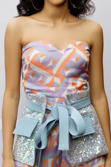 Shop_Nirmooha_Multi Color Modal Satin Sweetheart Neck Printed Jumpsuit _Online_at_Aza_Fashions