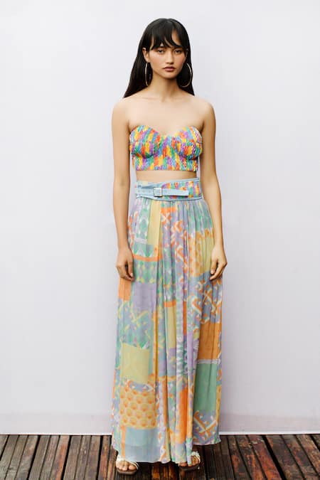 Nirmooha_Multi Color Georgette Printed Skirt_Online_at_Aza_Fashions