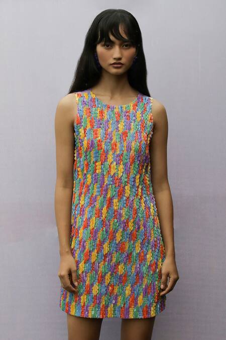 Buy Nirmooha Multi Color Georgette Round Embellished Dress Online at Aza Fashions Buy_Nirmooha_Multi Color Georgette Round Embellished Dress _Online_at_Aza_Fashions