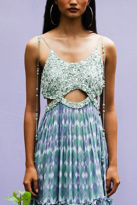 Nirmooha_Multi Color Chinon Chiffon Round Printed Gown _Online_at_Aza_Fashions