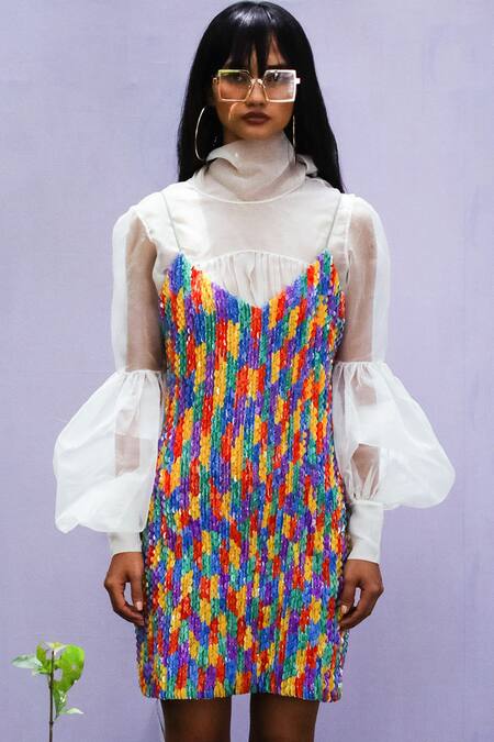 Buy_Nirmooha_White Organza And Cutdana Work High Top_Online_at_Aza_Fashions