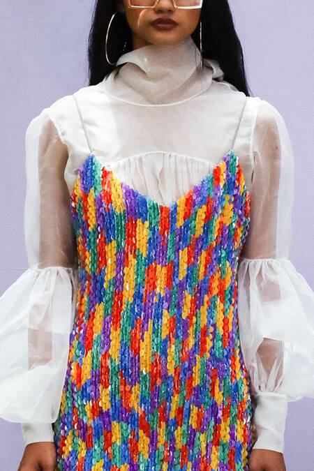 Shop_Nirmooha_White Organza And Cutdana Work High Top_Online_at_Aza_Fashions