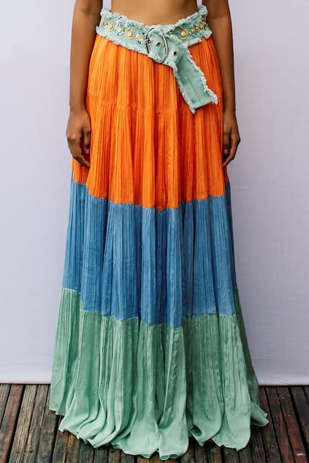 Buy_Nirmooha_Multi Color Georgette Tiered Skirt_Online_at_Aza_Fashions