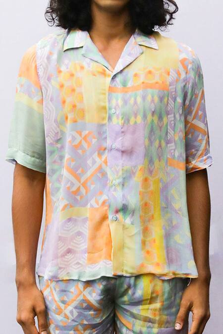 Buy Nirmooha Multi Color Chinon Chiffon Printed Shirt And Shorts Set Online at Aza Fashions Buy_Nirmooha_Multi Color Chinon Chiffon Printed Shirt And Shorts Set _Online_at_Aza_Fashions