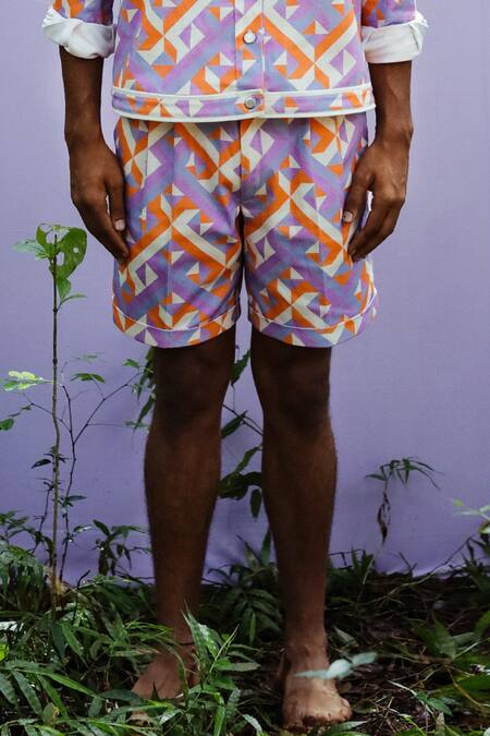 Nirmooha_Multi Color Denim Printed Shorts _Online_at_Aza_Fashions