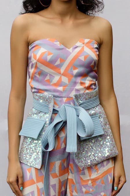 Nirmooha_Blue Sequins Embellished Belt _Online_at_Aza_Fashions