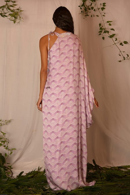 Nirmooha Modal Satin Printed One Shoulder Kaftan 