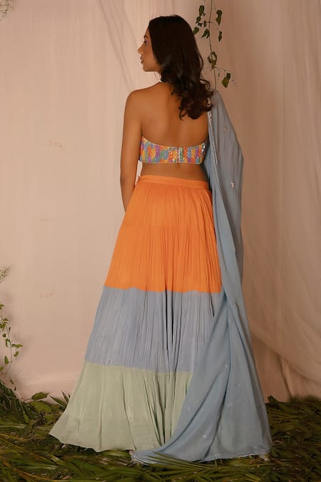 Nirmooha Pleated Tiered Lehenga Set 