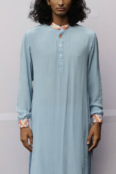 Nirmooha_Blue Crepe Geometric Kurta Pant Set _Online_at_Aza_Fashions