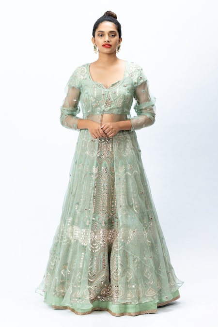 Nirmooha Organza Hand Embroidered Lehenga Set 