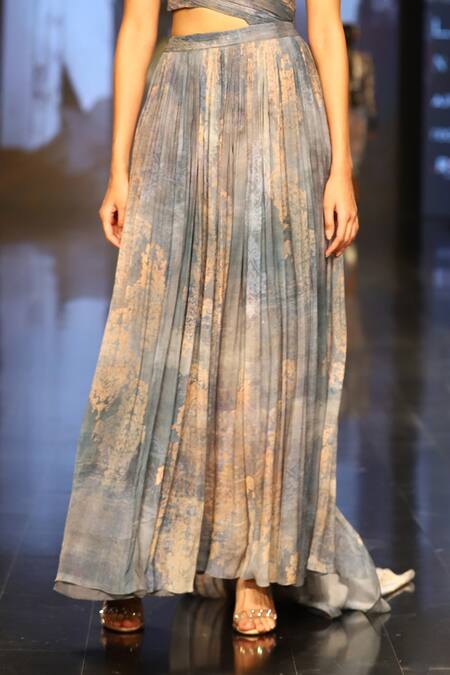 Nirmooha_Grey Chiffon High Neck Printed Gown _at_Aza_Fashions