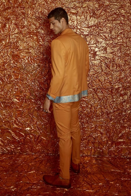 Nirmooha_Yellow Suiting Fabric Abstract Fleece Jacket And Pant Set _at_Aza_Fashions