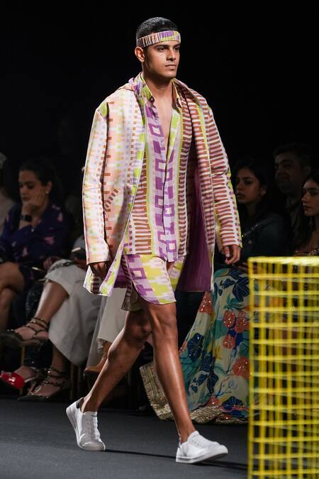 Nirmooha_Multi Color Linen Geometric Print Hoodie _Online_at_Aza_Fashions