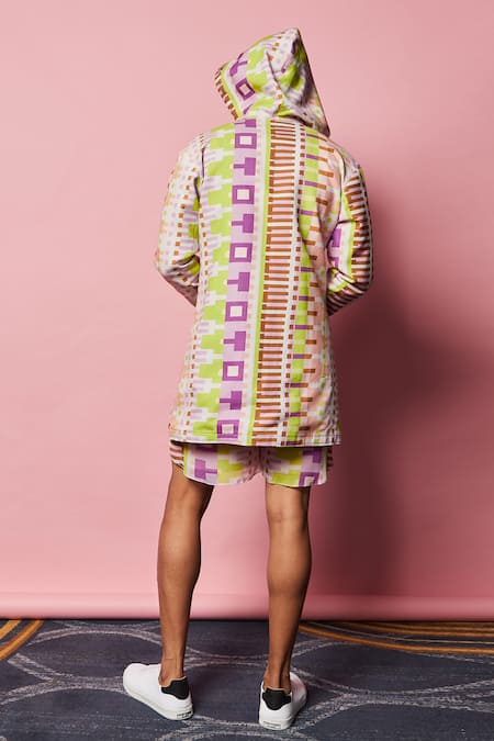 Shop_Nirmooha_Multi Color Chiffon Geometric Printed Shirt And Shorts Set _at_Aza_Fashions