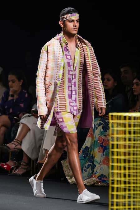 Nirmooha_Multi Color Chiffon Geometric Printed Shirt And Shorts Set _Online_at_Aza_Fashions