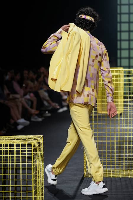 Shop Nirmooha Multi Color Chiffon Geometric Print Shirt at Aza Fashions Shop_Nirmooha_Multi Color Chiffon Geometric Print Shirt _at_Aza_Fashions