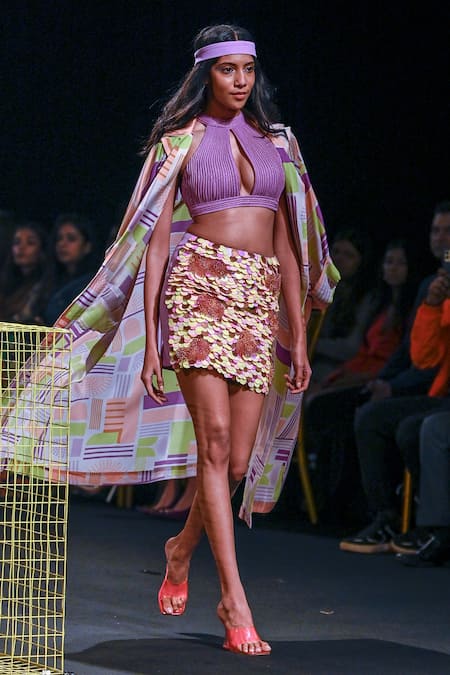 Shop Nirmooha Yellow Micro Sequin, Tassel Embroidered Skirt at Aza Fashions Shop_Nirmooha_Yellow Micro Sequin, Tassel Embroidered Skirt _at_Aza_Fashions