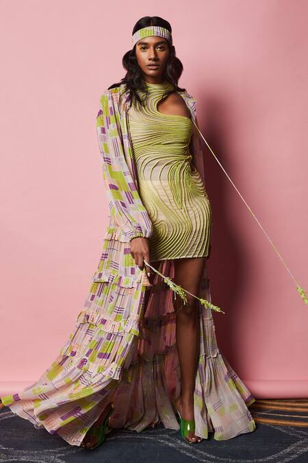 Buy Nirmooha Multi Color Georgette Lurex Geometric Pattern Printed Ruffle Cape Online at Aza Fashions Buy_Nirmooha_Multi Color Georgette Lurex Geometric Pattern Printed Ruffle Cape _Online_at_Aza_Fashions