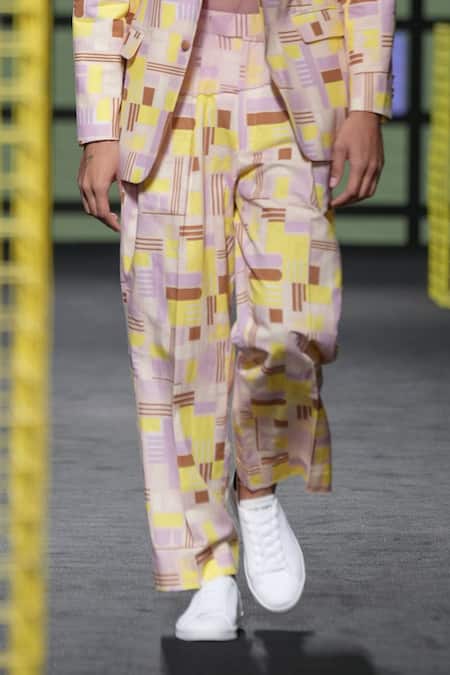 Buy Nirmooha Multi Color Linen Geometric Pattern Print Pant Online at Aza Fashions Buy_Nirmooha_Multi Color Linen Geometric Pattern Print Pant _Online_at_Aza_Fashions