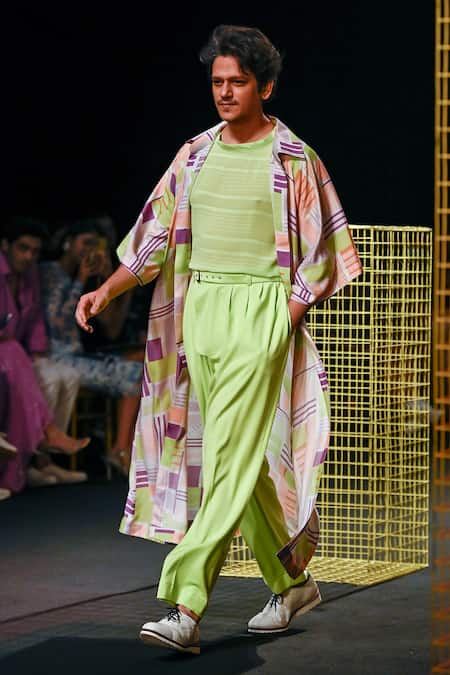 Nirmooha_Multi Color Geometric Pattern Print Cape _Online_at_Aza_Fashions