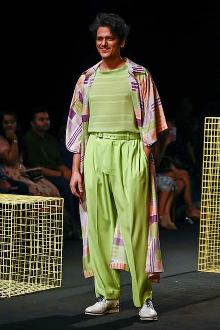 Shop_Nirmooha_Multi Color Geometric Pattern Print Cape _Online_at_Aza_Fashions