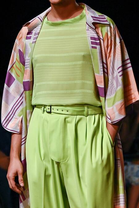 Nirmooha_Multi Color Geometric Pattern Print Cape _at_Aza_Fashions