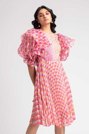 Buy Pankaj & Nidhi Pink Chiffon Round Pleated Organza Dress at Aza Fashions Buy_Pankaj & Nidhi_Pink Chiffon Round Pleated Organza Dress _at_Aza_Fashions