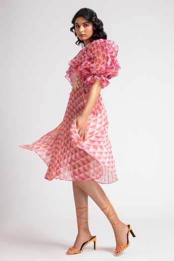 Pankaj & Nidhi Pink Chiffon Round Pleated Organza Dress Online at Aza Fashions Pankaj & Nidhi_Pink Chiffon Round Pleated Organza Dress _Online_at_Aza_Fashions
