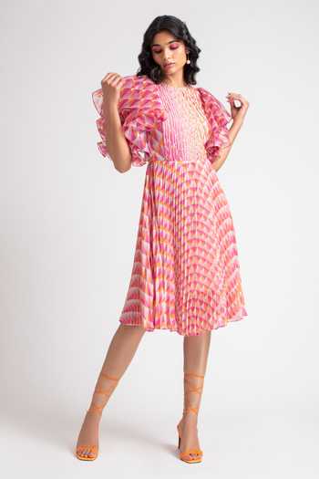 Buy Pankaj & Nidhi Pink Chiffon Round Pleated Organza Dress Online at Aza Fashions Buy_Pankaj & Nidhi_Pink Chiffon Round Pleated Organza Dress _Online_at_Aza_Fashions
