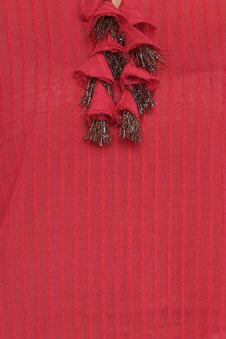 RANNA GILL Red Dobby Hand Embellished Top 6