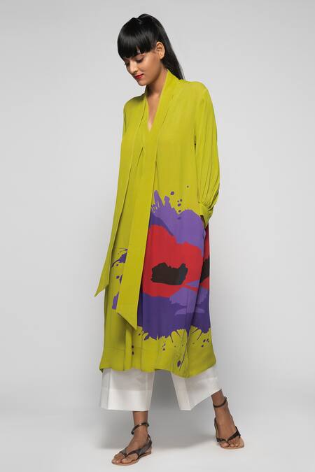 Payal Khandwala_Green Georgette Printed Straight Tunic_Online_at_Aza_Fashions