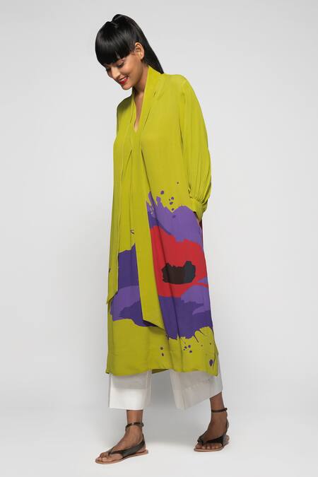 Buy_Payal Khandwala_Green Georgette Printed Straight Tunic_Online_at_Aza_Fashions