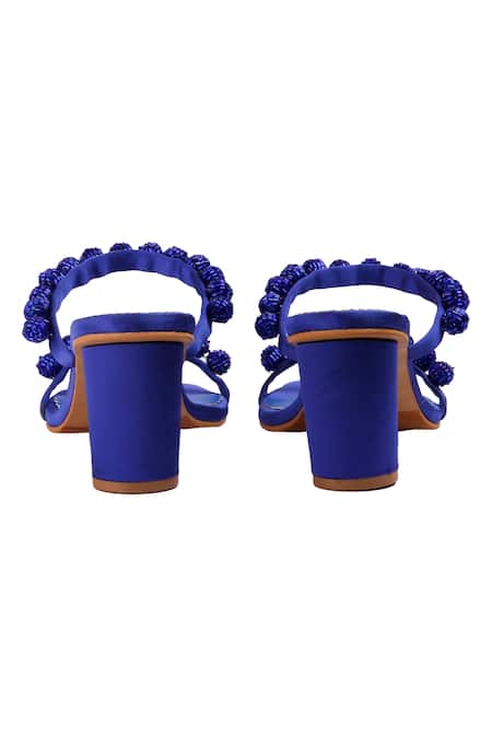 Preet Kaur_Blue Embroidery Burano Embellished Block Heels _Online_at_Aza_Fashions