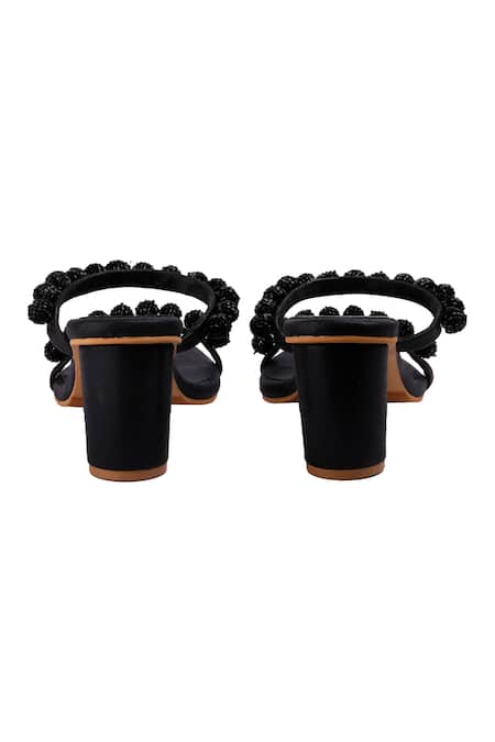 Preet Kaur_Black Embroidery Burano Embellished Block Heels _Online_at_Aza_Fashions