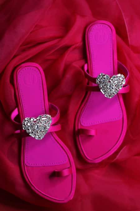 Preet Kaur_Pink Heart Embellished Toe Ring Flats _Online_at_Aza_Fashions
