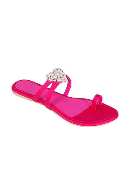 Buy_Preet Kaur_Pink Heart Embellished Toe Ring Flats _Online_at_Aza_Fashions