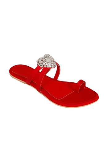 Preet Kaur Red Heart Embellished Toe Ring Flats Online at Aza Fashions Preet Kaur_Red Heart Embellished Toe Ring Flats _Online_at_Aza_Fashions