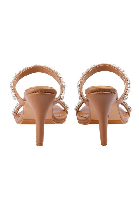 PREET KAUR_Brown Rhinestones Stone Embellished Kolhapuri Heels _Online_at_Aza_Fashions