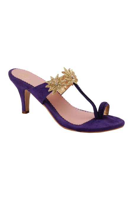 Preet Kaur Purple Embroidery Lotus Kolhapuri Heels 